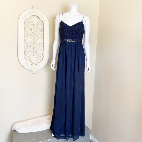 Adrianna Papell Dresses & Skirts - Adrianna Papell | Women's Navy Blue Lace & Chiffon Evening Gown | Size: 8